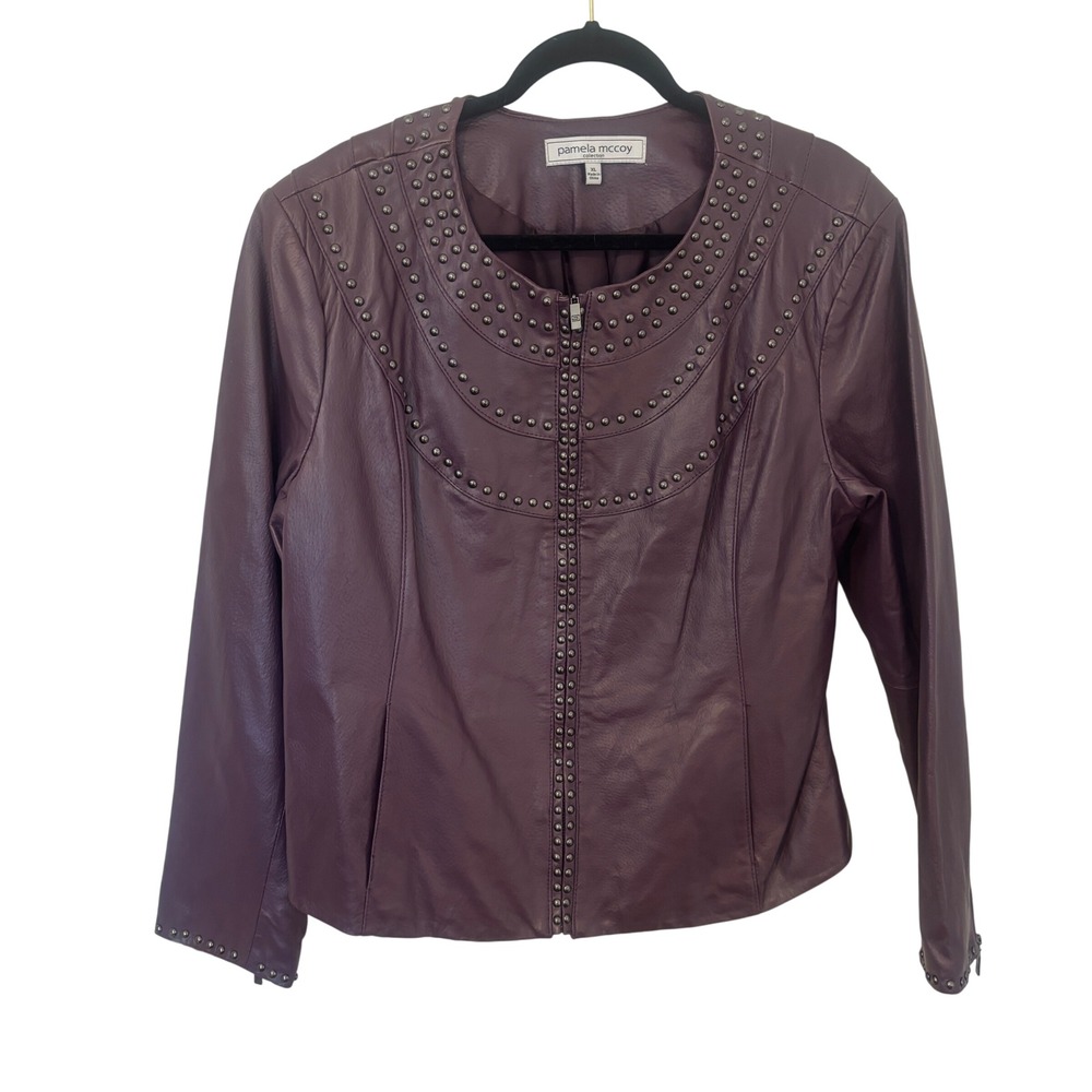 Pamela McCoy Leather Jacket Womens XL Purple NWT Studded Vintage Biker Boho Edgy